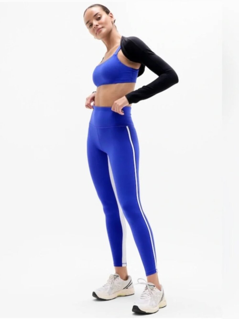 Athleta Ultra High Rise Elation Tight- Varsity Blue/Bright White Stripe